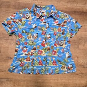 🇺🇸 Vintage Women's Hawaiian Button Up Shirt Christmas Snowman Aloha Republic